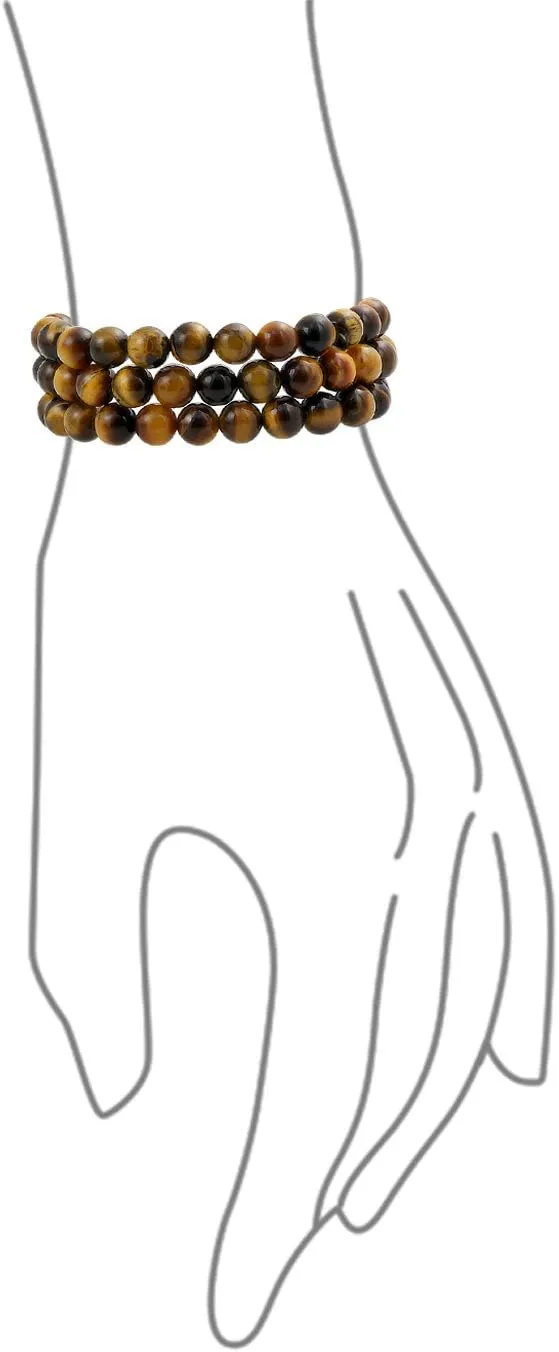 Bling Jewelry Unisex Stackable Set Of 3 Gemstone Round Bead 8MM Stretch Bracelet For Women Teen Men Multi Strand Stacking Adjustable