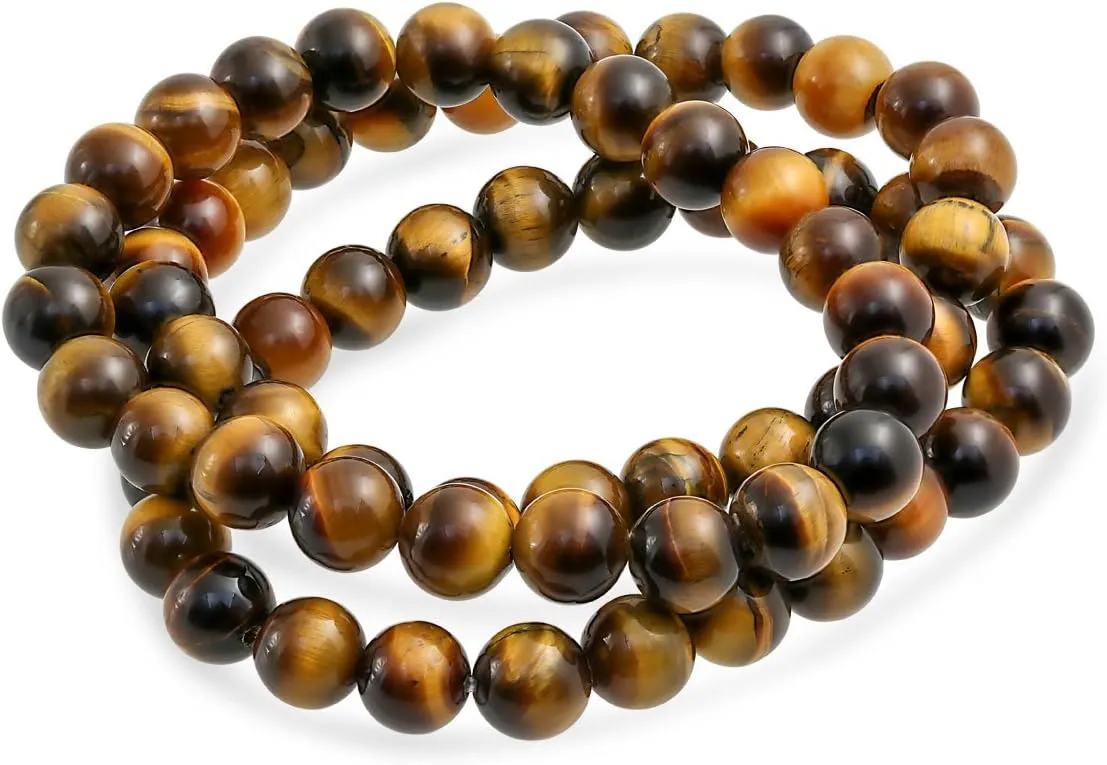 Bling Jewelry Unisex Stackable Set Of 3 Gemstone Round Bead 8MM Stretch Bracelet For Women Teen Men Multi Strand Stacking Adjustable