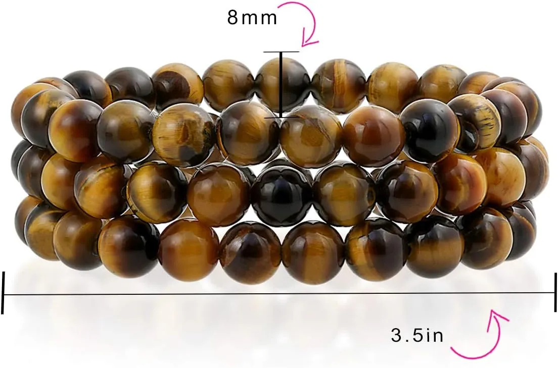 Bling Jewelry Unisex Stackable Set Of 3 Gemstone Round Bead 8MM Stretch Bracelet For Women Teen Men Multi Strand Stacking Adjustable