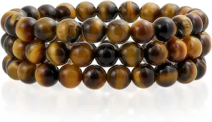 Bling Jewelry Unisex Stackable Set Of 3 Gemstone Round Bead 8MM Stretch Bracelet For Women Teen Men Multi Strand Stacking Adjustable