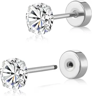 BLISI Titanium Flat Back Earrings, CZ Stud Earrings for Women | Cartilage Earring with Screw on Earring Back | Hypoallergenic Helix Piercing Jewelry | Dainty Earrings 3mm/4mm/5mm Tragus Stud