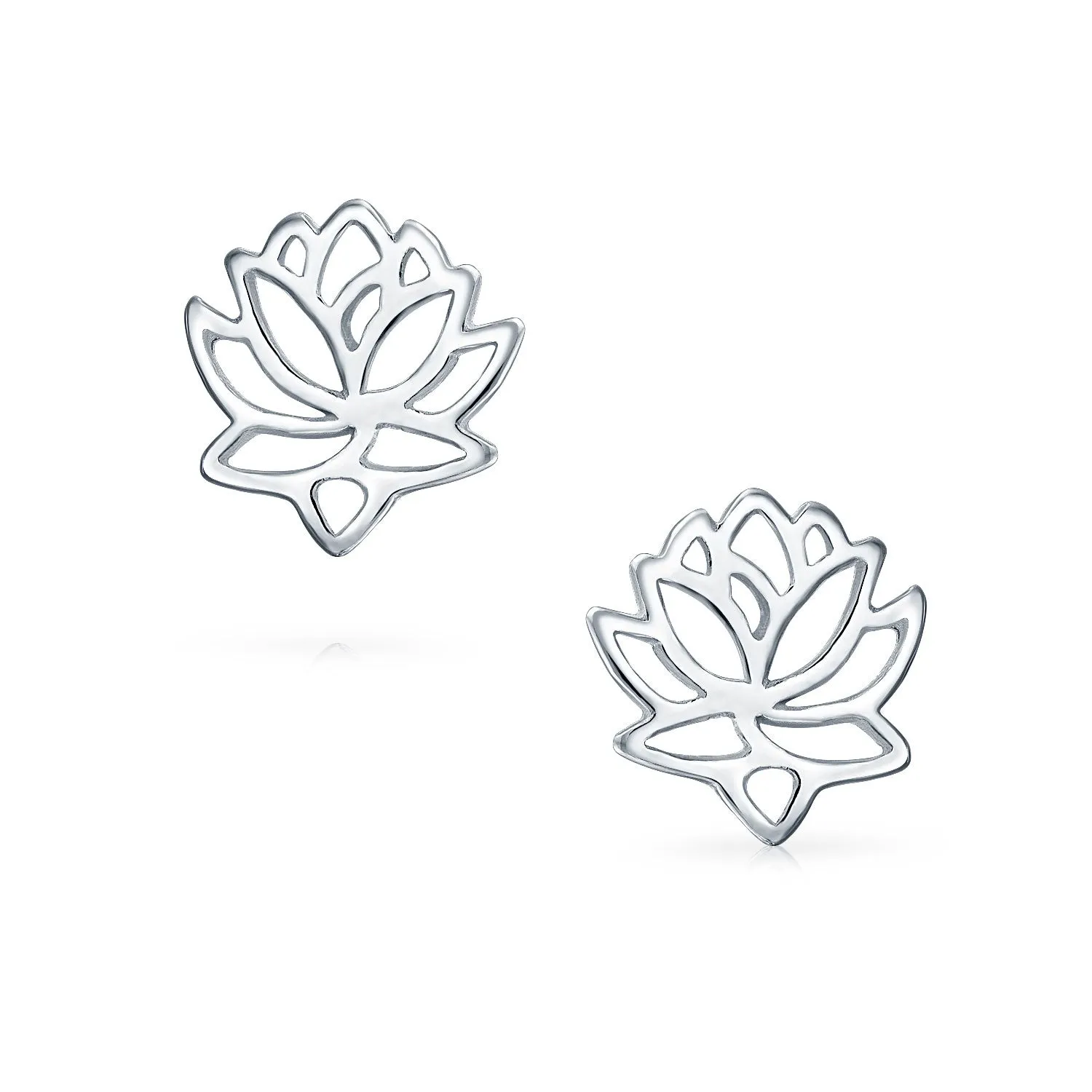Blossom Open Lily Flower Zen Lotus Stud Earrings in Sterling Silver