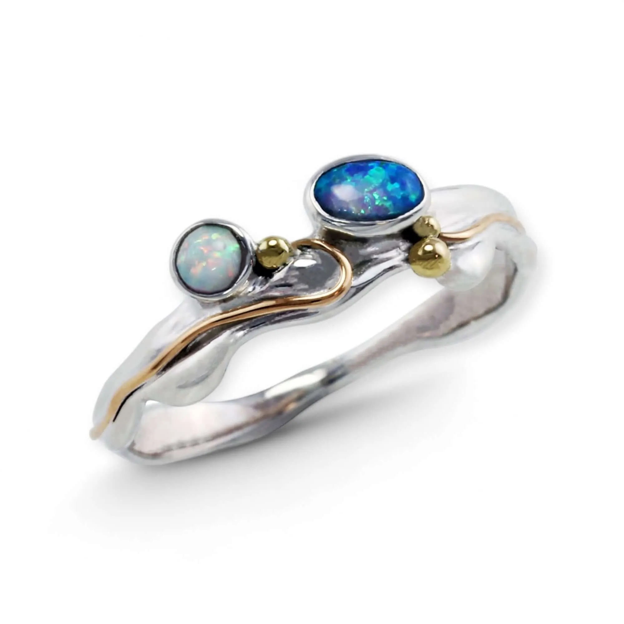 Blue And White Opal Handmade Sterling Silver Ring