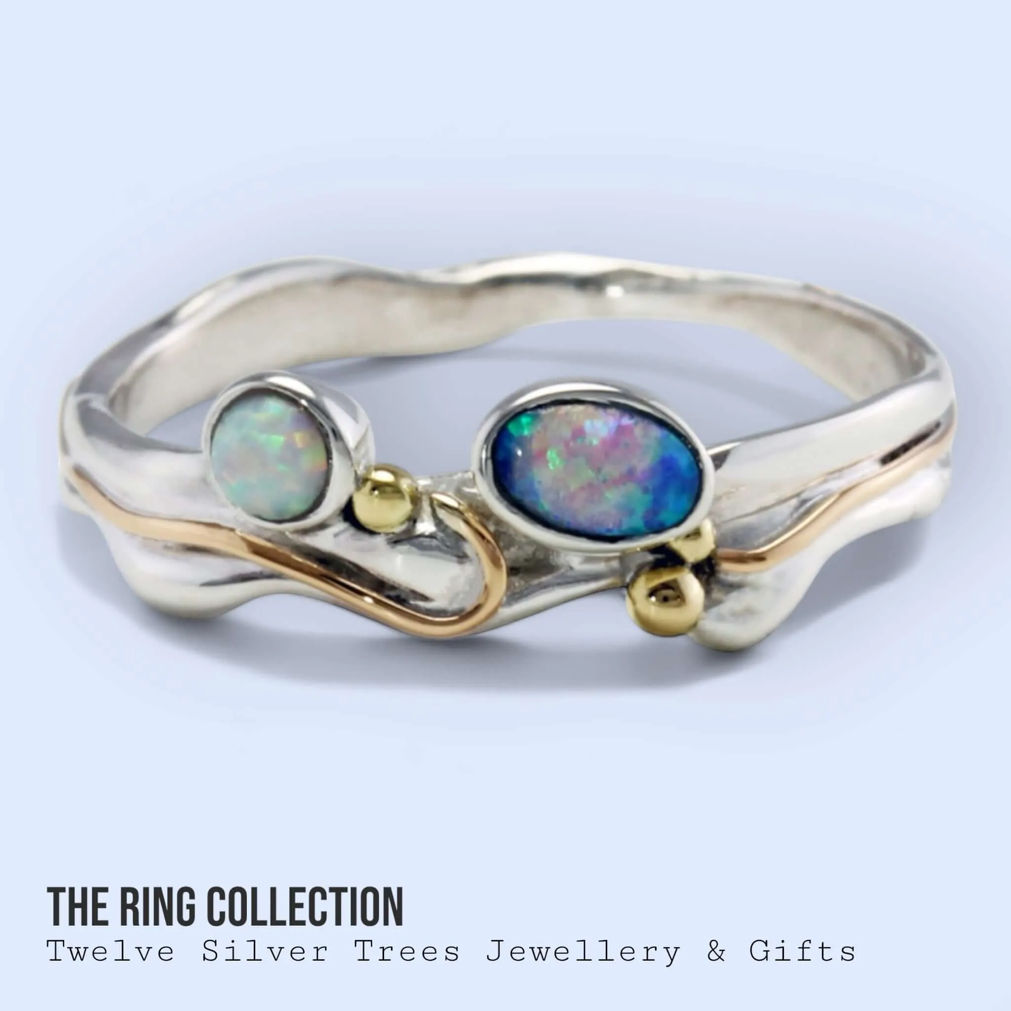 Blue And White Opal Handmade Sterling Silver Ring