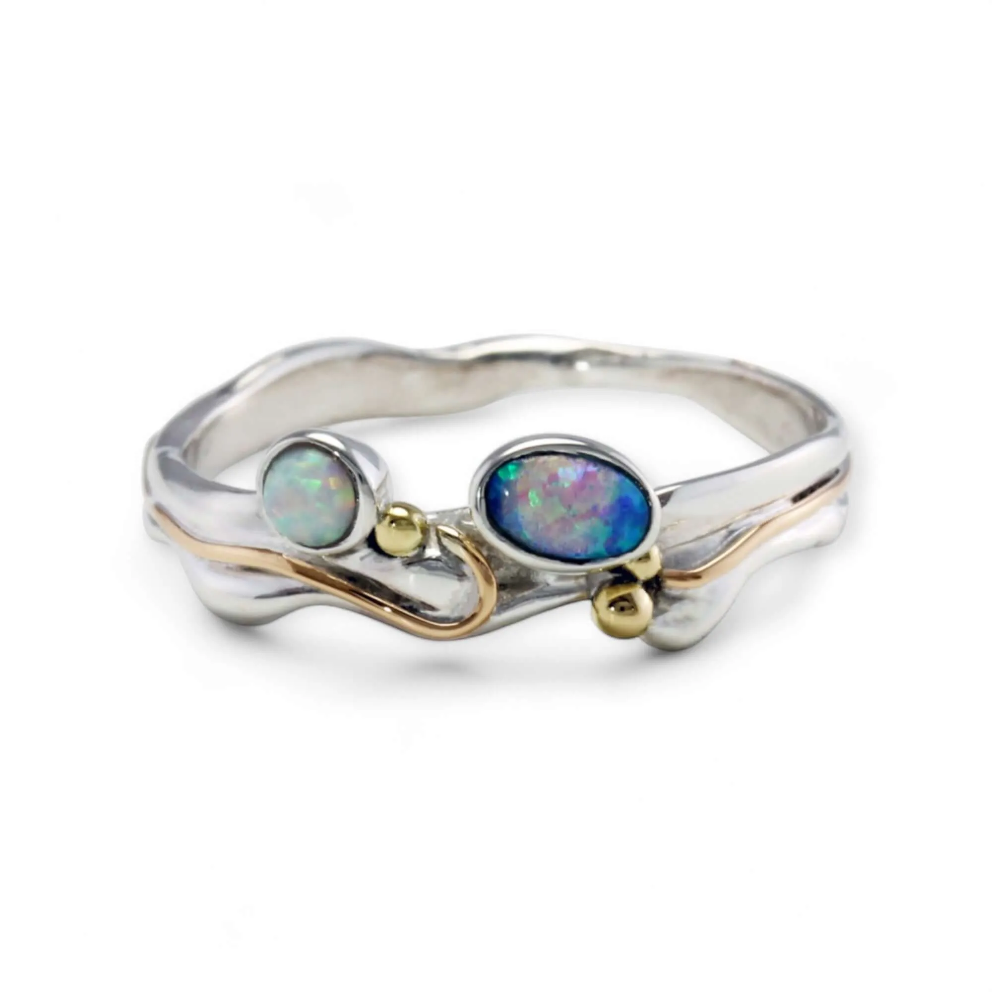 Blue And White Opal Handmade Sterling Silver Ring