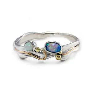 Blue And White Opal Handmade Sterling Silver Ring