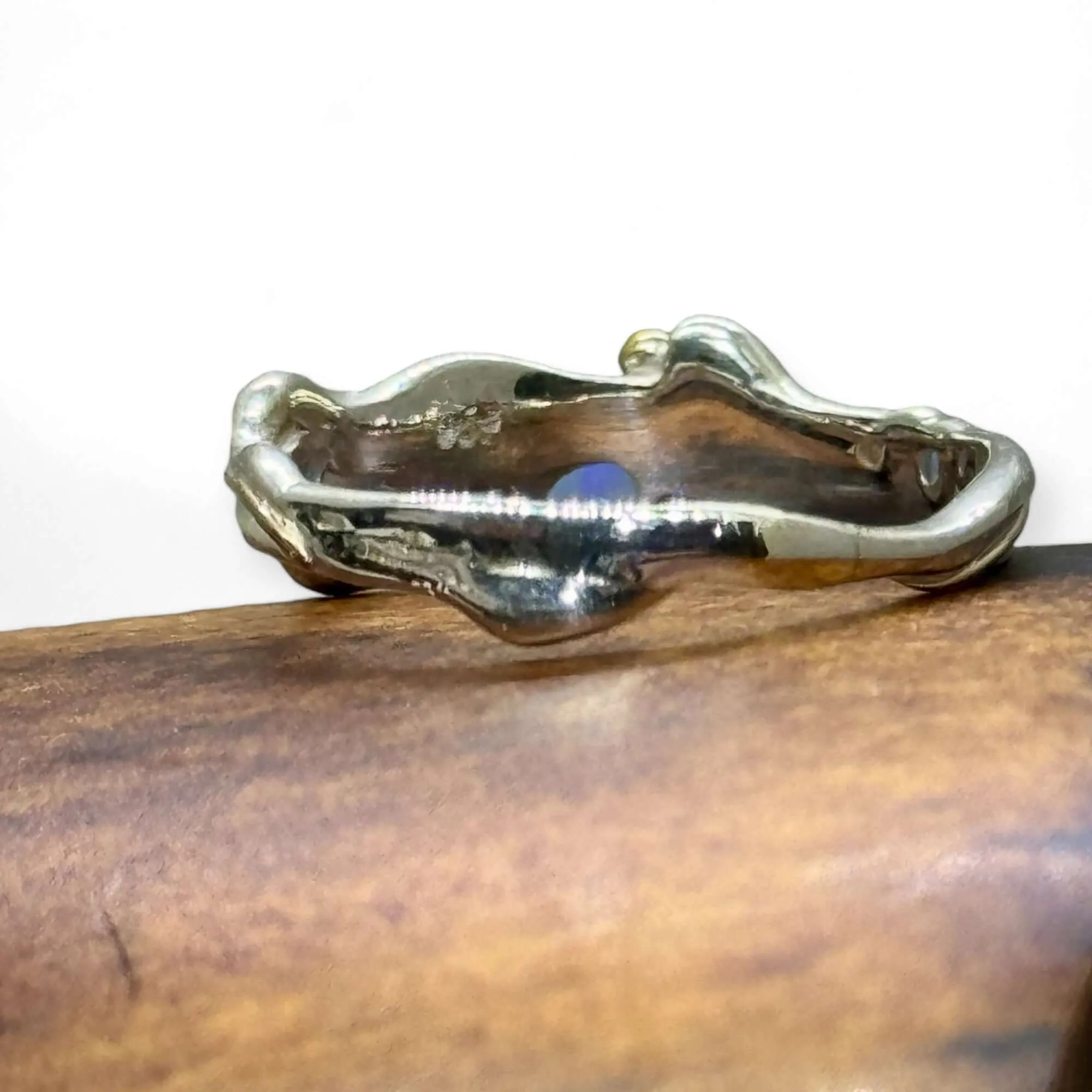 Blue And White Opal Handmade Sterling Silver Ring