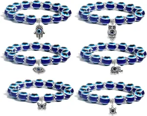 Blue Evil Eye Hamsa Charm Bracelet Blue Beaded Hand of Fatima Bracelet for Protection Turkish Lucky Evil Eye Amulet Bracelets Butterflies Elephants Owls Pendant Jewelry