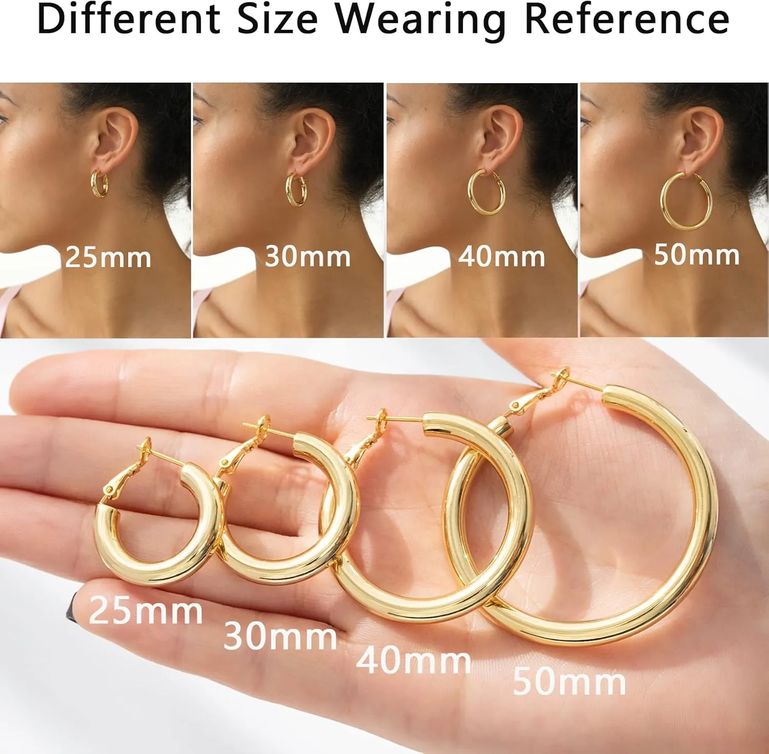 BMMYE 925 Sterling Silver Post Chunky Gold Hoop Earrings, 14K Gold Plated Earrings for Women Lightweight Hollow Tube 25mm-70mm