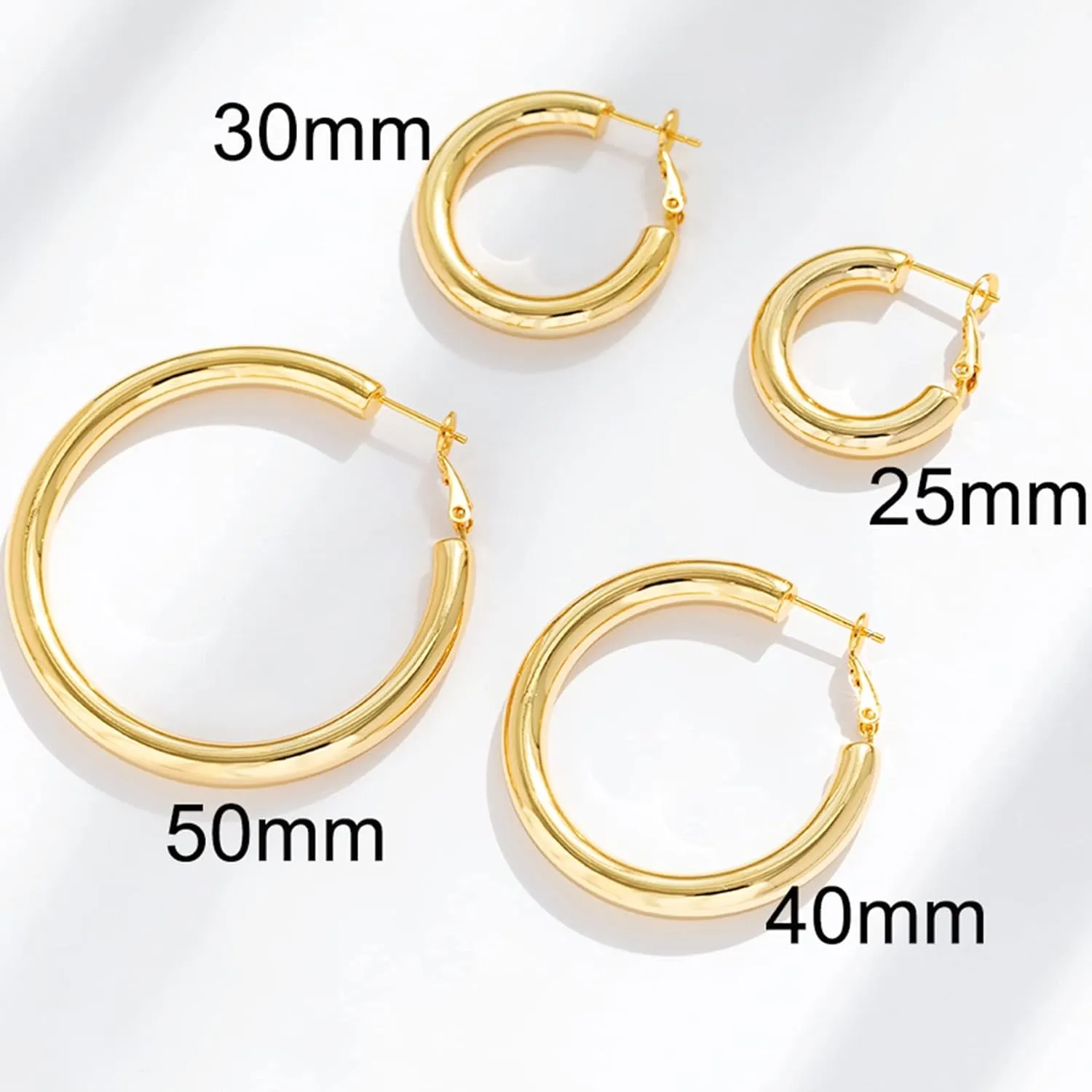 BMMYE 925 Sterling Silver Post Chunky Gold Hoop Earrings, 14K Gold Plated Earrings for Women Lightweight Hollow Tube 25mm-70mm