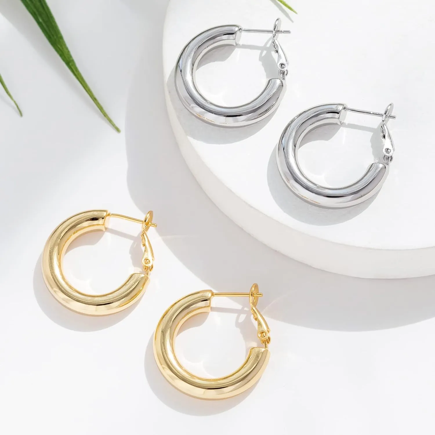 BMMYE 925 Sterling Silver Post Chunky Gold Hoop Earrings, 14K Gold Plated Earrings for Women Lightweight Hollow Tube 25mm-70mm