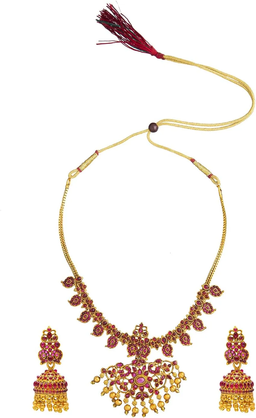 Bodha Traditional Indian Antique Gold Plated Temple Jewelry Traditional Long Bridal Jewelry Necklace Set for Women (SJN_37)