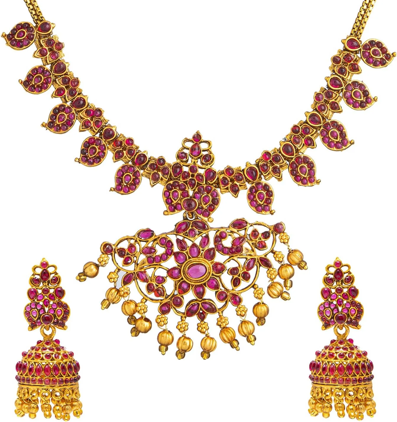 Bodha Traditional Indian Antique Gold Plated Temple Jewelry Traditional Long Bridal Jewelry Necklace Set for Women (SJN_37)