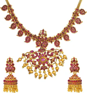 Bodha Traditional Indian Antique Gold Plated Temple Jewelry Traditional Long Bridal Jewelry Necklace Set for Women (SJN_37)