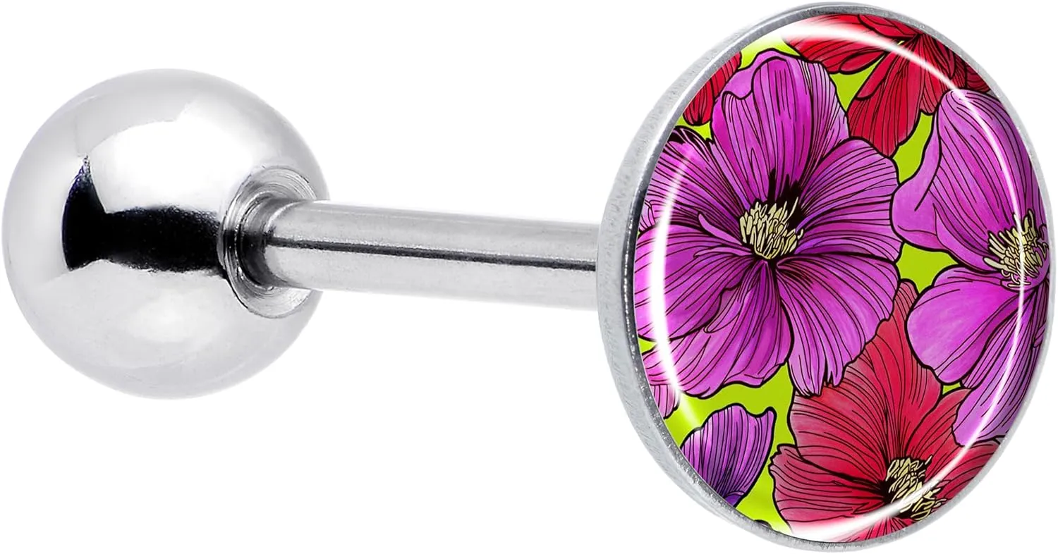 Body Candy 14G Women 316L Stainless Steel Blossom Creation Tropical Floral Flowers Mens Barbell Tongue Ring Body Piercing Jewelry 5/8