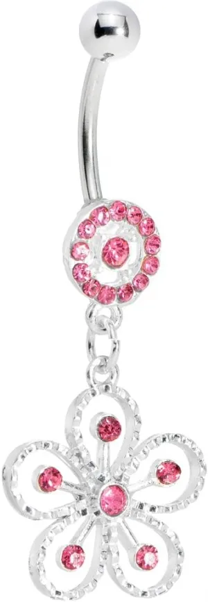Body Candy Womens Pink Exotic Azalea Flower Dangle Belly Ring