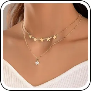 Bohemia Layered Star Chian Necklace Crystal Star Pendant Necklace Gold Lucky Star Choker Necklace Star Layering Necklace Rhinestone Star Necklace Jewelry for Women