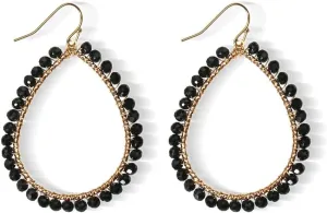 Bohemian Boho Beaded Teardrop Dangle Drop Earrings Hollow Sparkly Crystal Gold Wire Wrapped Crystal Earrings for Women Statement Jewelry