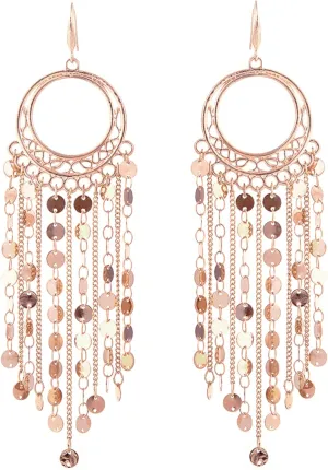Bohemian Boho Tassel Dangle Drop Earrings for Women  Lightweight Filigree Gypsy Coin Chandelier Disc Charm Hoops  included Gift Box