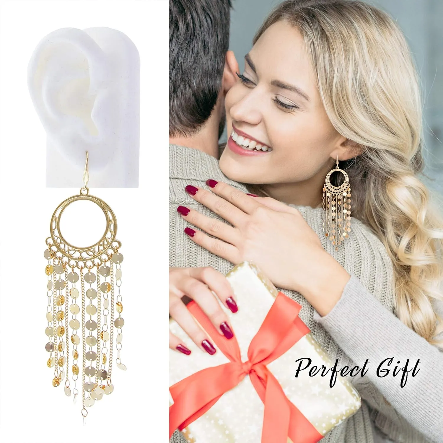 Bohemian Boho Tassel Dangle Drop Earrings for Women  Lightweight Filigree Gypsy Coin Chandelier Disc Charm Hoops  included Gift Box