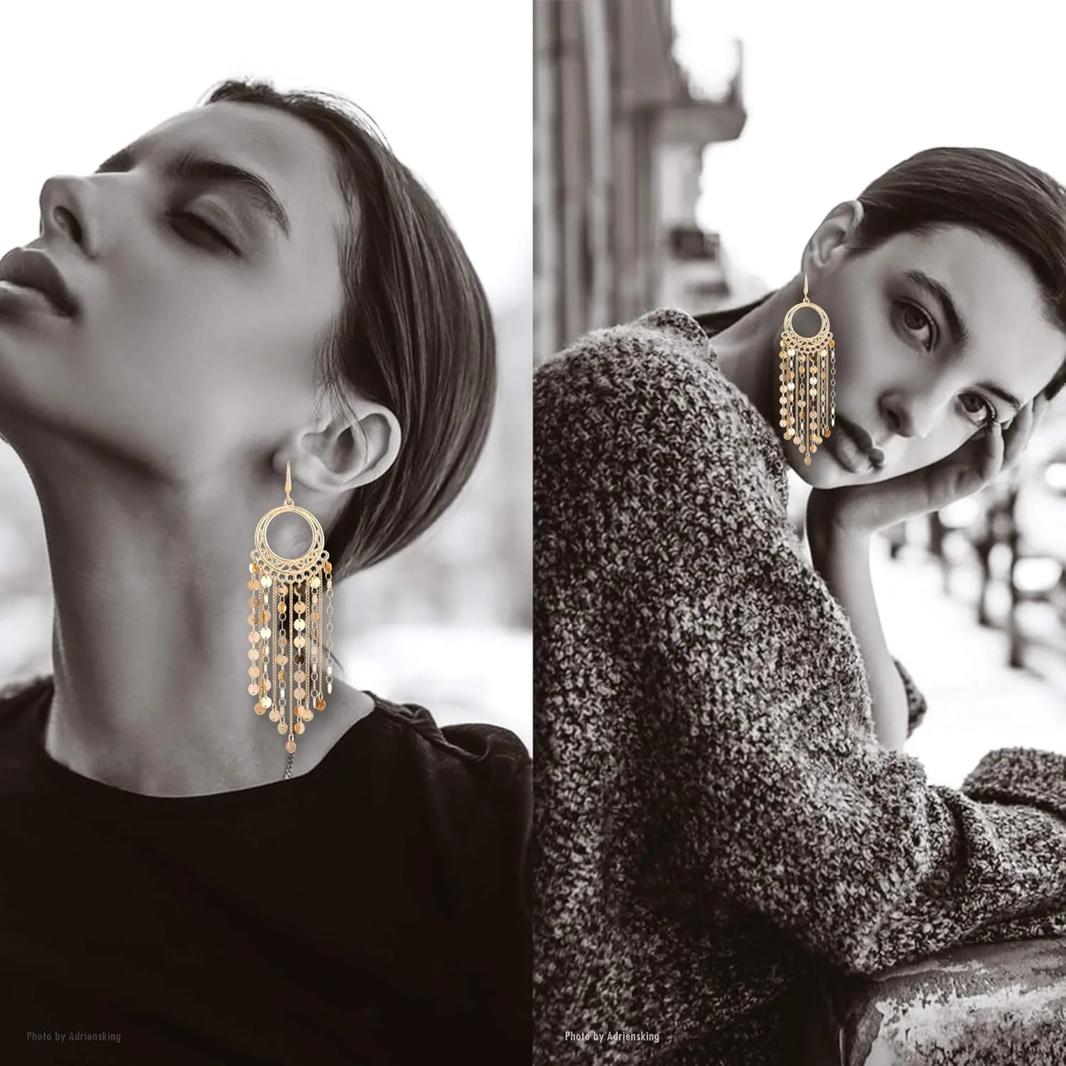 Bohemian Boho Tassel Dangle Drop Earrings for Women  Lightweight Filigree Gypsy Coin Chandelier Disc Charm Hoops  included Gift Box