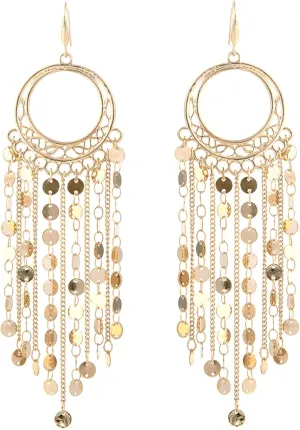 Bohemian Boho Tassel Dangle Drop Earrings for Women  Lightweight Filigree Gypsy Coin Chandelier Disc Charm Hoops  included Gift Box
