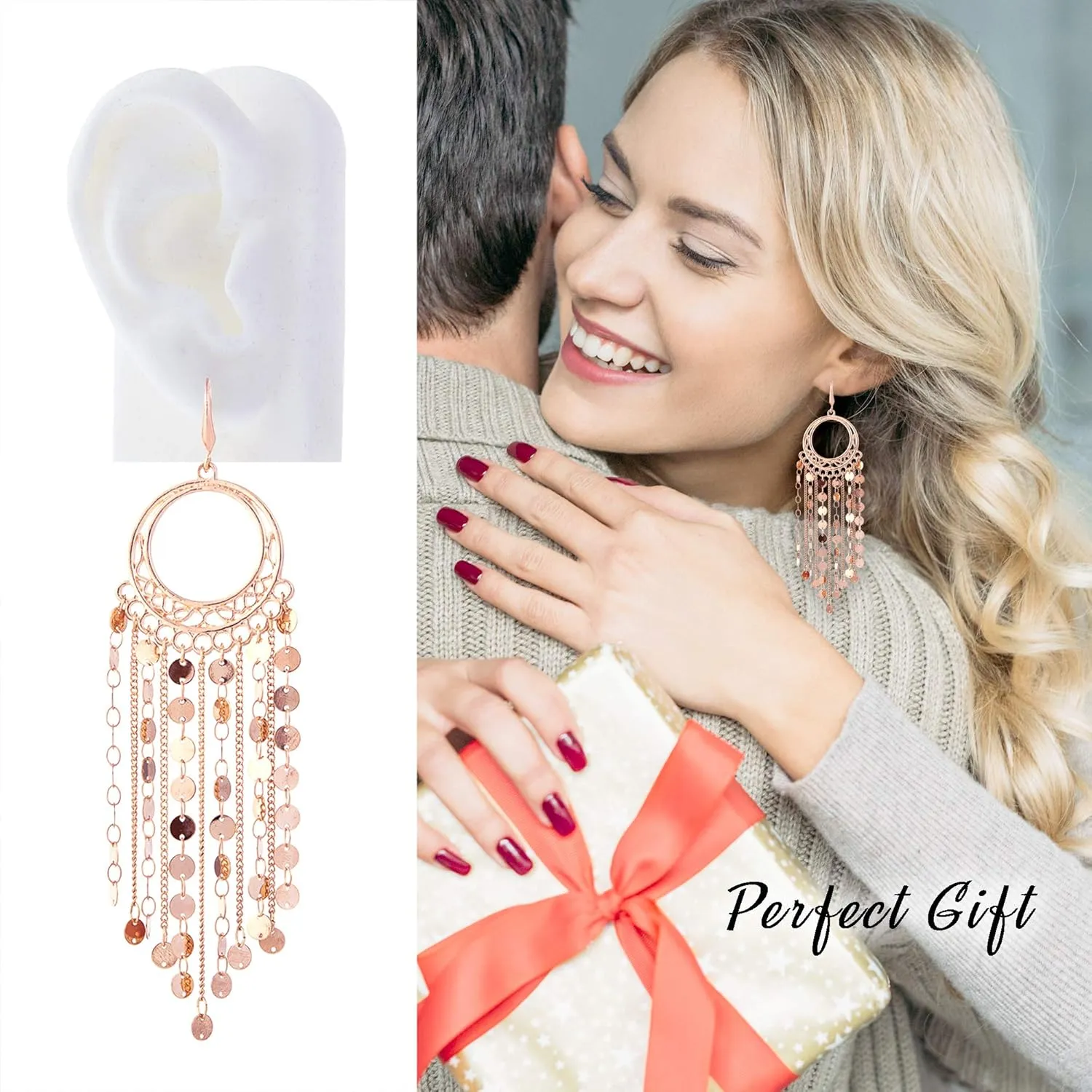 Bohemian Boho Tassel Dangle Drop Earrings for Women  Lightweight Filigree Gypsy Coin Chandelier Disc Charm Hoops  included Gift Box