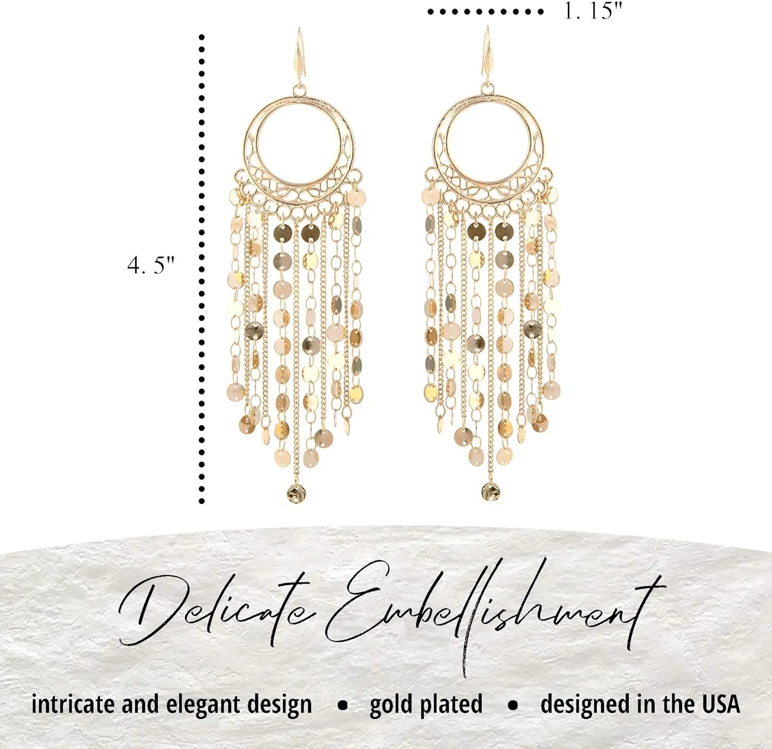 Bohemian Boho Tassel Dangle Drop Earrings for Women  Lightweight Filigree Gypsy Coin Chandelier Disc Charm Hoops  included Gift Box