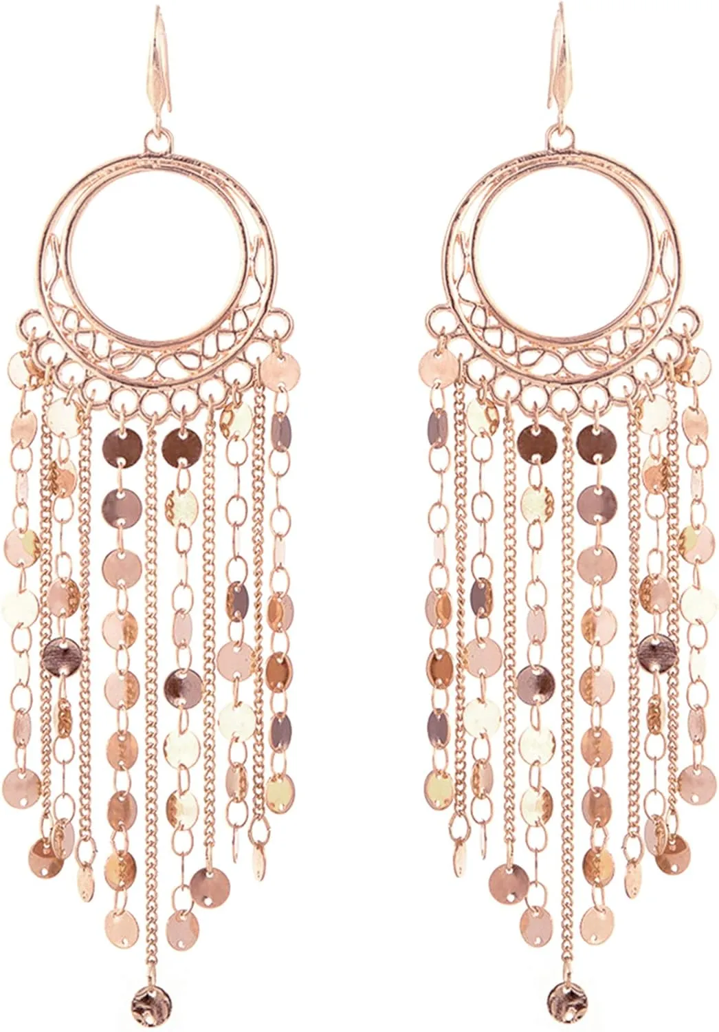 Bohemian Boho Tassel Dangle Drop Earrings for Women  Lightweight Filigree Gypsy Coin Chandelier Disc Charm Hoops  included Gift Box