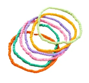 Bohemian Colorful Bead Anklet Sets for Women Summer Beach Handmade Elastic Stretch Barefoot Ankle Bracelet for Foot and Arm(6pcs)