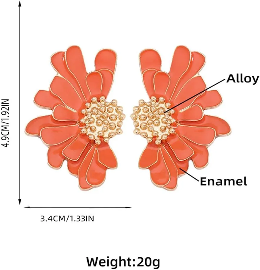 Bohemian Dainty Enamel Alloy Semi Flower Big Lightweight Stud Earrings Creative Personalized Floral Petal Earrings For Women Jewelry Gifts