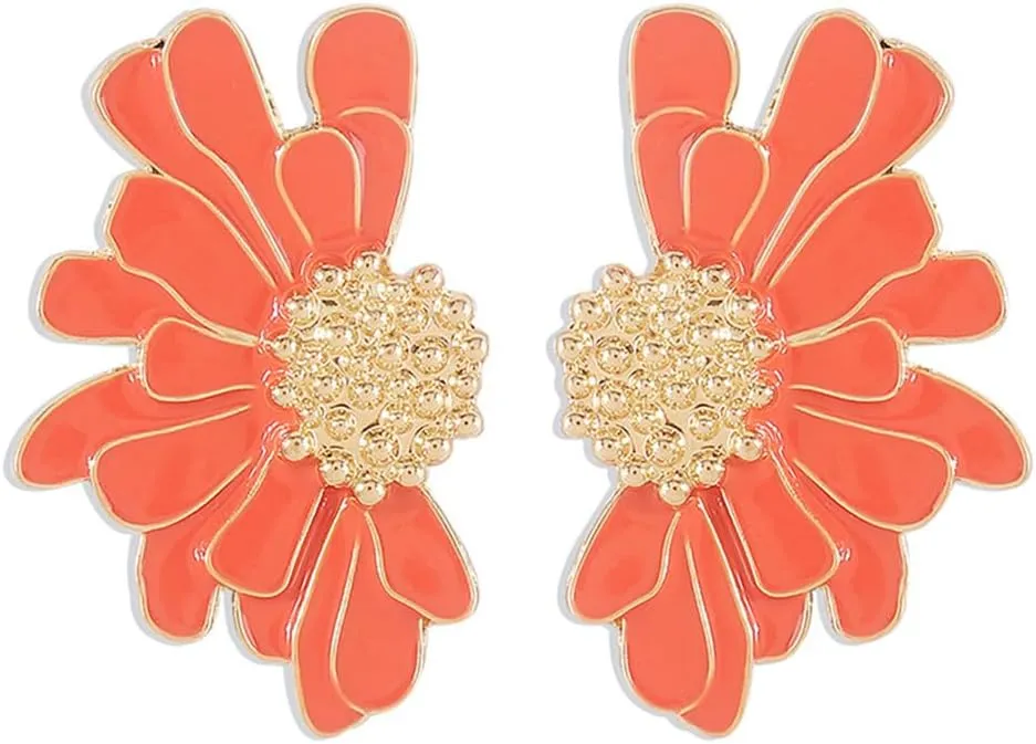 Bohemian Dainty Enamel Alloy Semi Flower Big Lightweight Stud Earrings Creative Personalized Floral Petal Earrings For Women Jewelry Gifts