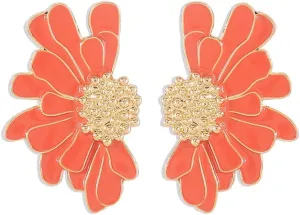 Bohemian Dainty Enamel Alloy Semi Flower Big Lightweight Stud Earrings Creative Personalized Floral Petal Earrings For Women Jewelry Gifts