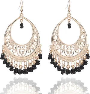 Bohemian Drop Dangle Earrings for Women Vintage Cut-Out Dangling Chandelier Earrings Bohemian Style Beaded Tassel Earrings Hypoallergenic Vintage Jewelry