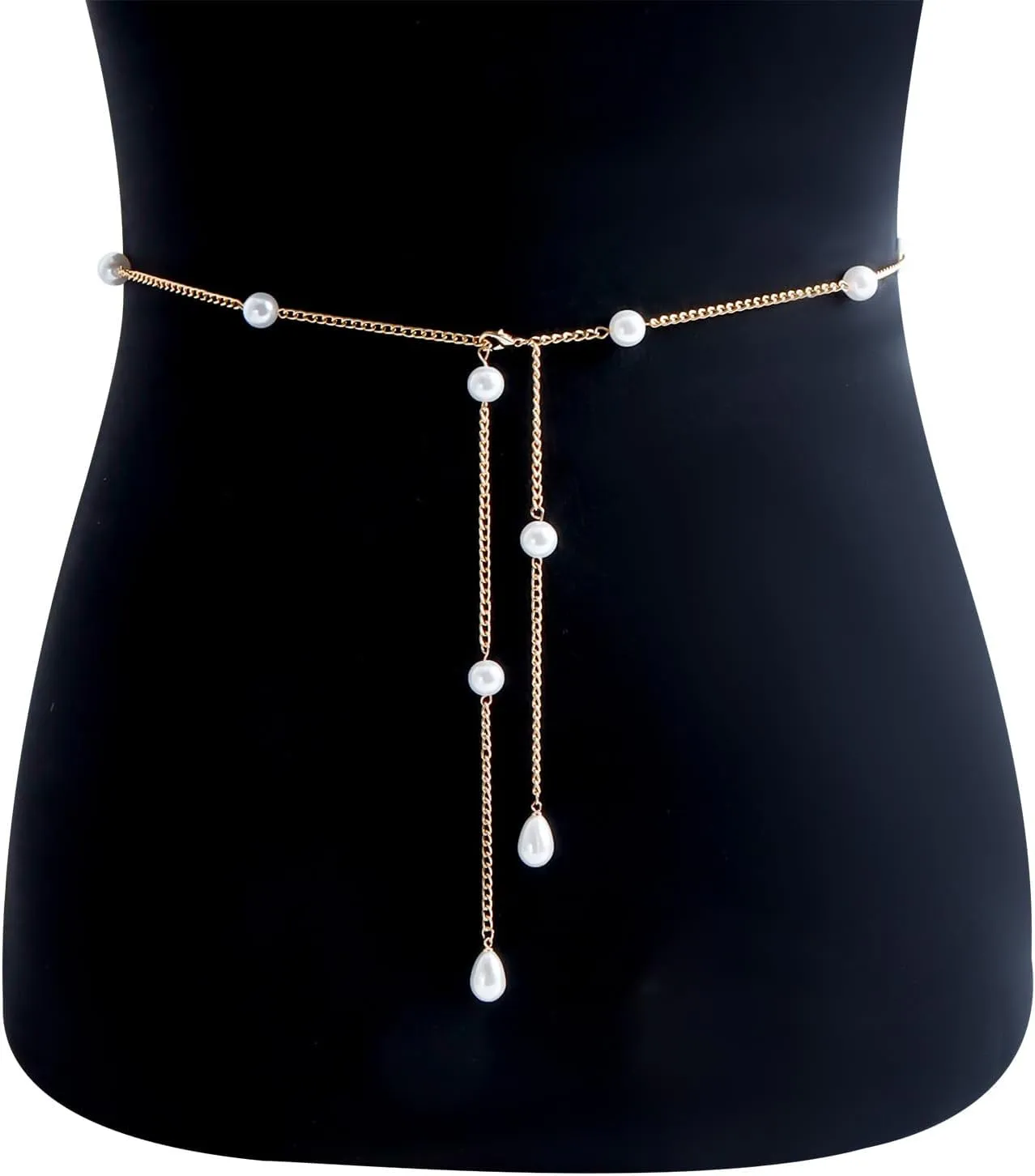 Bohemian Fake Pearl Bikini Body Chain for Women Adjustable Waterproof Belly Waist Jewelry Layered Cubic Zirconia Swimsuits Beach Chains Summer Festival Mermaid Party Accessories