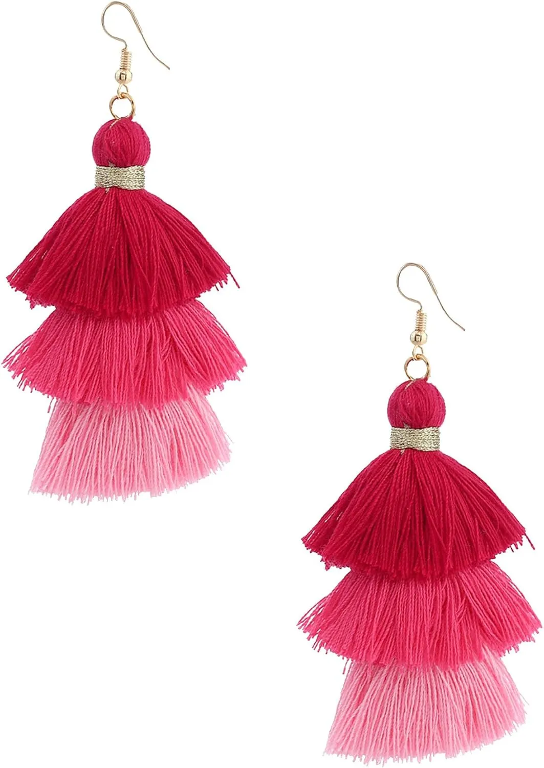 Bohemian Layered Multi Color Tassel Earrings for Women Colorful Triple Layers Tiered Gradient Tassel Dangle Drop Earrings Valentine Party Jewelry