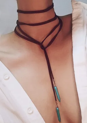 Bohemian Long Choker with Turquoise Pendant Sexy Rock Handmade Vintage Necklace Women Accessories