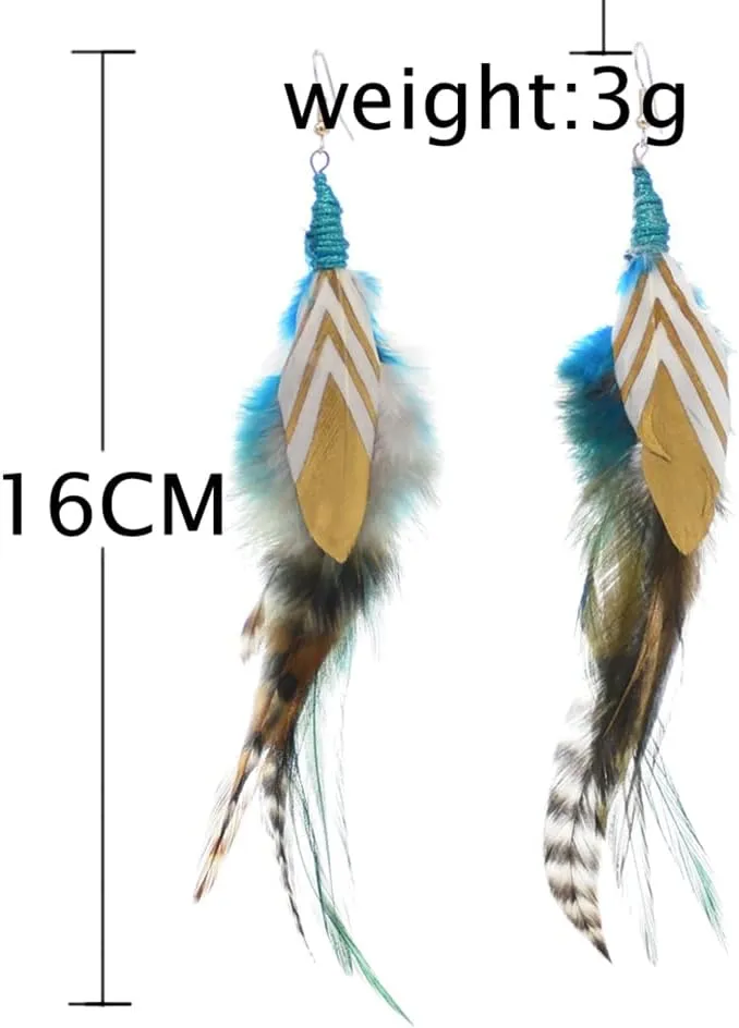Bohemian Multicolor Feathers Dangle Earrings Beautiful Soft Feather Earrings Bohemian Hippie Chick Dangle Earrings