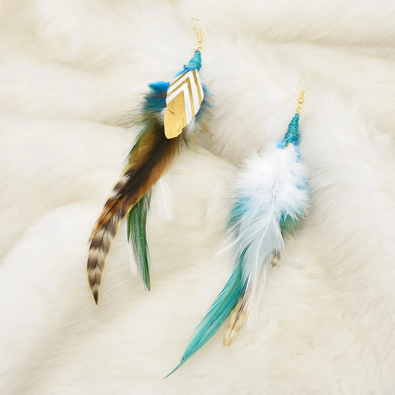 Bohemian Multicolor Feathers Dangle Earrings Beautiful Soft Feather Earrings Bohemian Hippie Chick Dangle Earrings