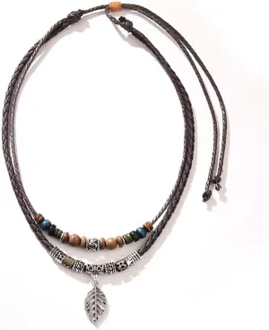 Bohemian Multilayer Colorful Wooden Beads Necklace Vintage Western Braided Necklace Trendy Long Sweater Chain for Men Women Jewelry