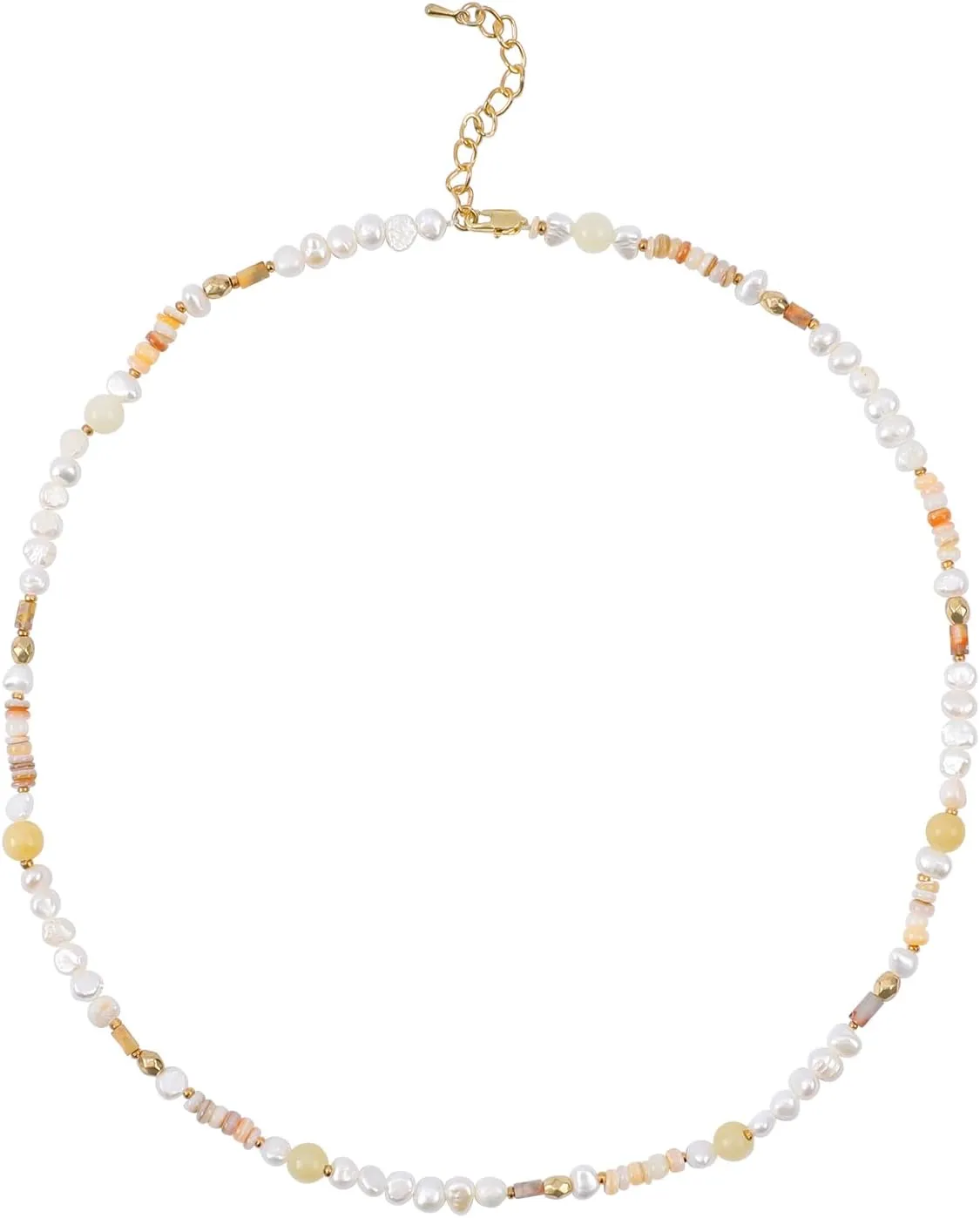 Bohemian Pearl Beaded Choker Necklace for Women Irregular Chip Natural Stone Shell Beads Necklace Handmade Gemstone Ocean Statement Necklace Y2K Boho Summer Beach Vacation Jewelry Gift for Women