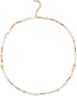 Bohemian Pearl Beaded Choker Necklace for Women Irregular Chip Natural Stone Shell Beads Necklace Handmade Gemstone Ocean Statement Necklace Y2K Boho Summer Beach Vacation Jewelry Gift for Women
