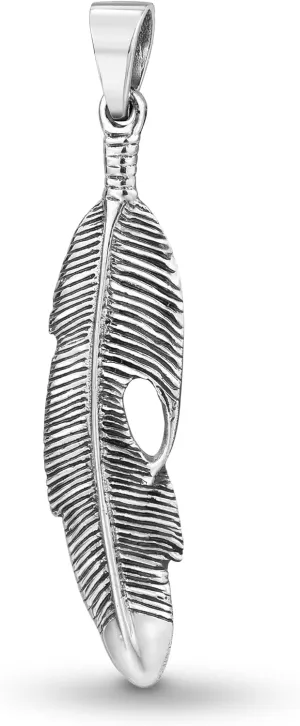 Bohemian Spiritual Feather .925 Sterling Silver Pendant Charm