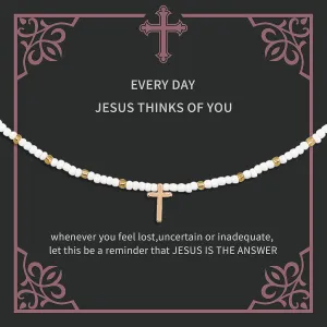 Bohemian Stackable Bead Necklace for Women Bohemian Style Boho Rainbow Cross Necklace