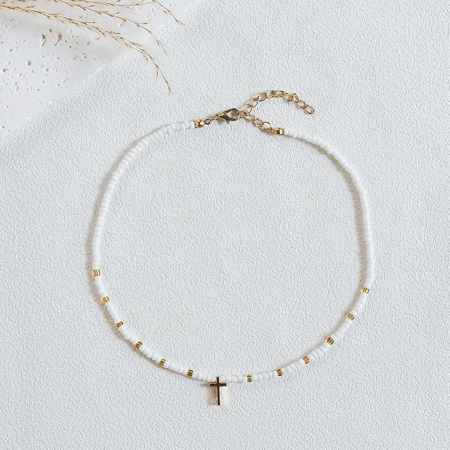 Bohemian Stackable Bead Necklace for Women Bohemian Style Boho Rainbow Cross Necklace