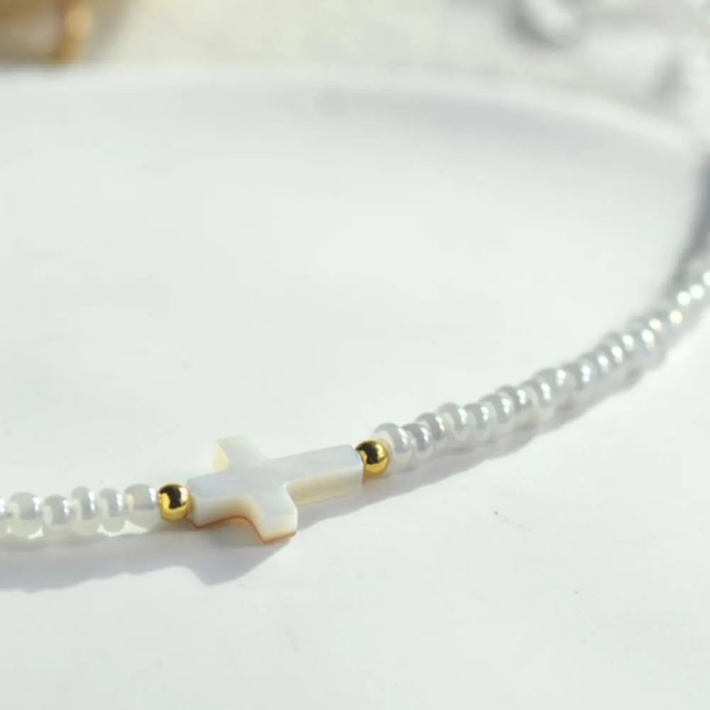 Bohemian Stackable Bead Necklace for Women Bohemian Style Boho Rainbow Cross Necklace
