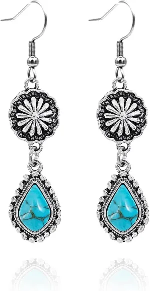 Bohemian Turquoise Dangle Earrings for Women, Vintage Western Style Drop Earrings for Women, Retro Boho Turquoise Earrings Jewelry