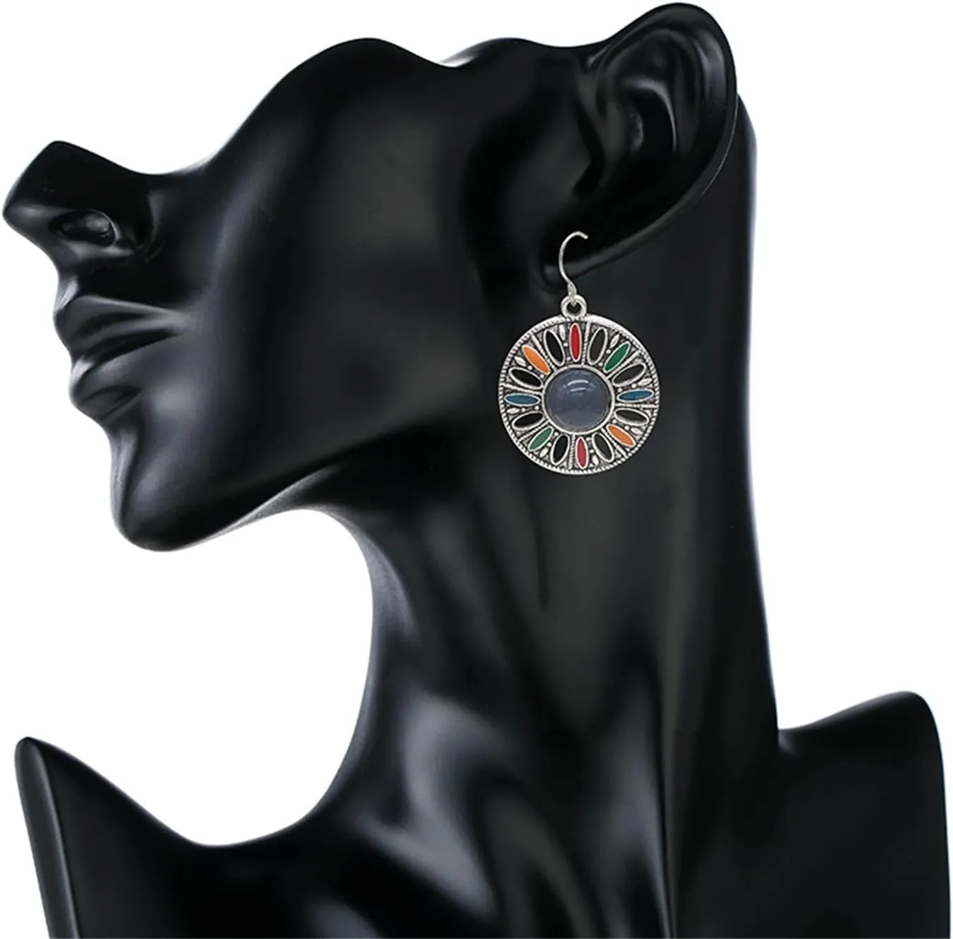 Bohemian Vintage Sliver Enamel Flower Circle Disc Lightweight Dangle Drop Earrings National Style Geometry Coin Hook Earrings For Women Jewelry Gifts