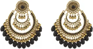 Boho Ball Tassel Dangle Large Earring for Women Girls Oversize Rhinestone Crystal Bohemian National Style Chandelier Statement Beaded Jhumka Bollywood Drop Stud Vintage Indian Jewelry Gift Lightweight
