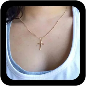 Boho Cross Pendant Necklace Gold Tiny Cross Necklace Choker Satellite Chain Necklace Religious Necklace Chain Jewelry